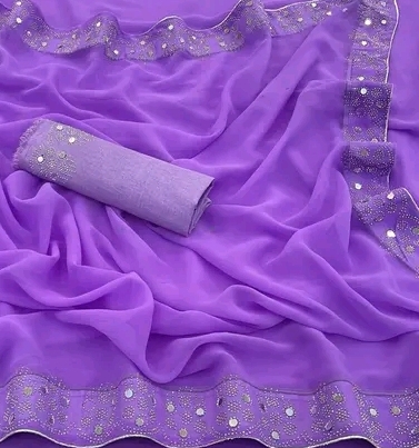 Women Purple Georgette Full Stone Work Saree